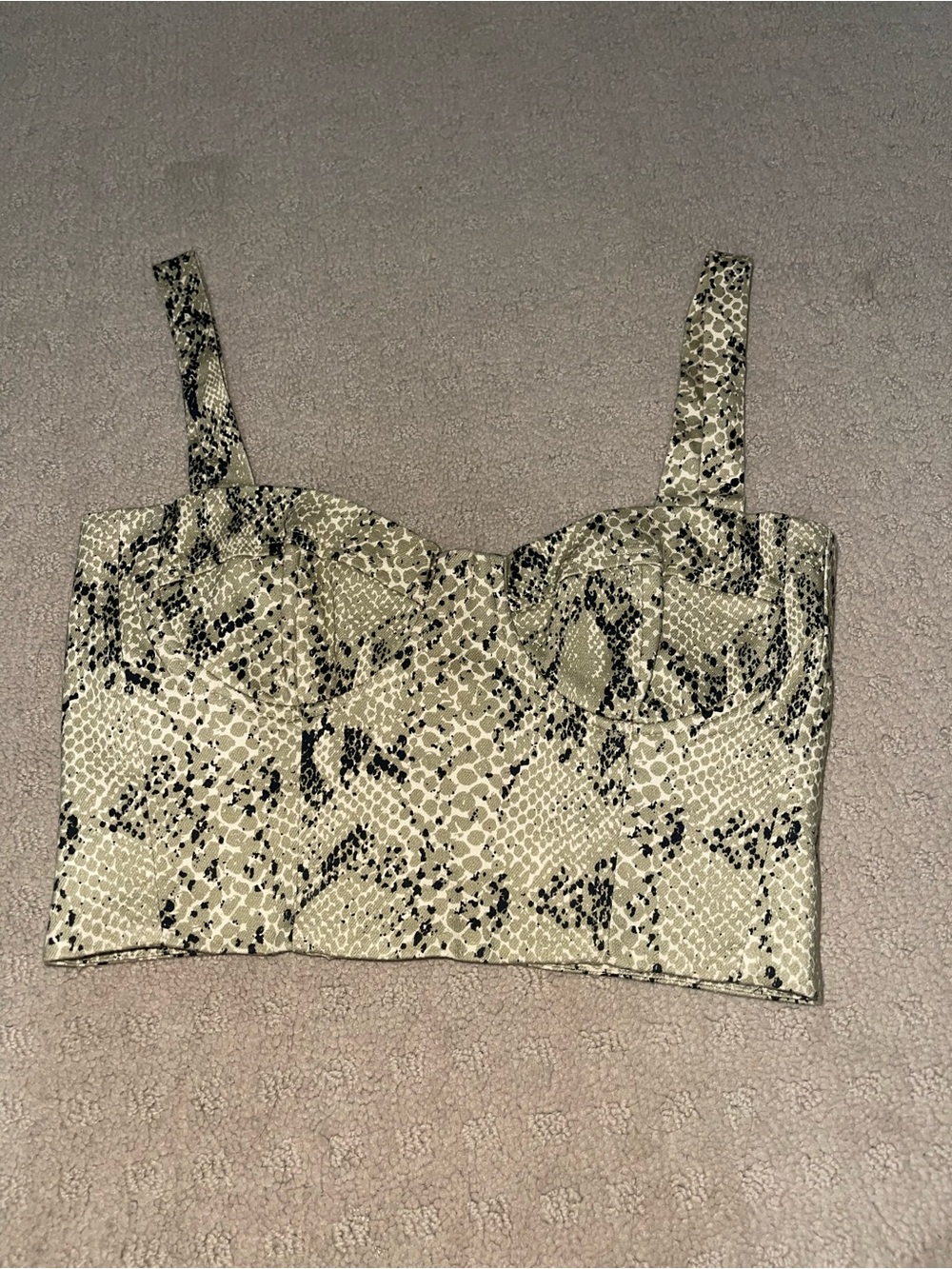 Capulet Snake-Print Crop Top in Beige and Black